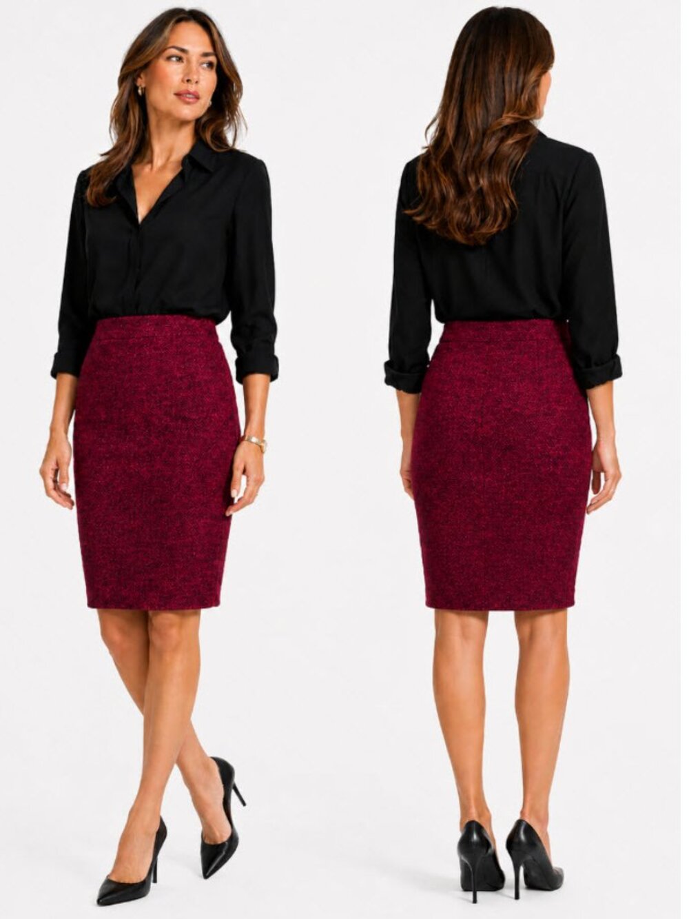 St. John Red Textured Knit Pencil Skirt Wool Blend Officecore Size 6